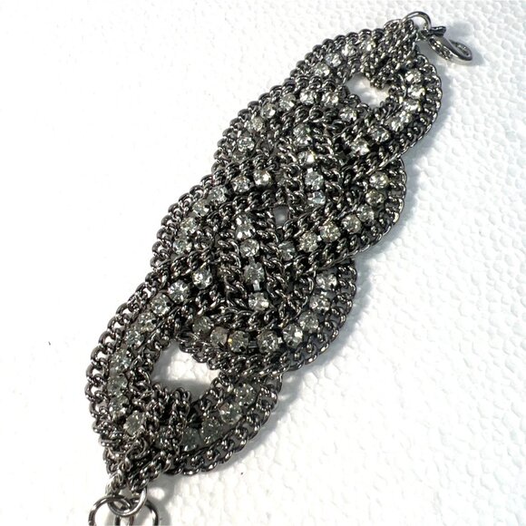 Chunky Bracelet Silver-tone Chains Rhinestones Biker Babe Stella And Dot Petra - Picture 9 of 11